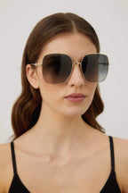 Squared metal gold grey classic sunglasses with horsebit detail – for the first time, the iconic Horsebit, is interpreted in the Eyewear – LUX VERSE Luxury Designer Fashion Outlet