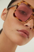 Squared oversize havana and pink sunglasses – this oversize square style has an enamel detail that emphasizes the shape, the GG – LUX VERSE Luxury Designer Fashion Outlet