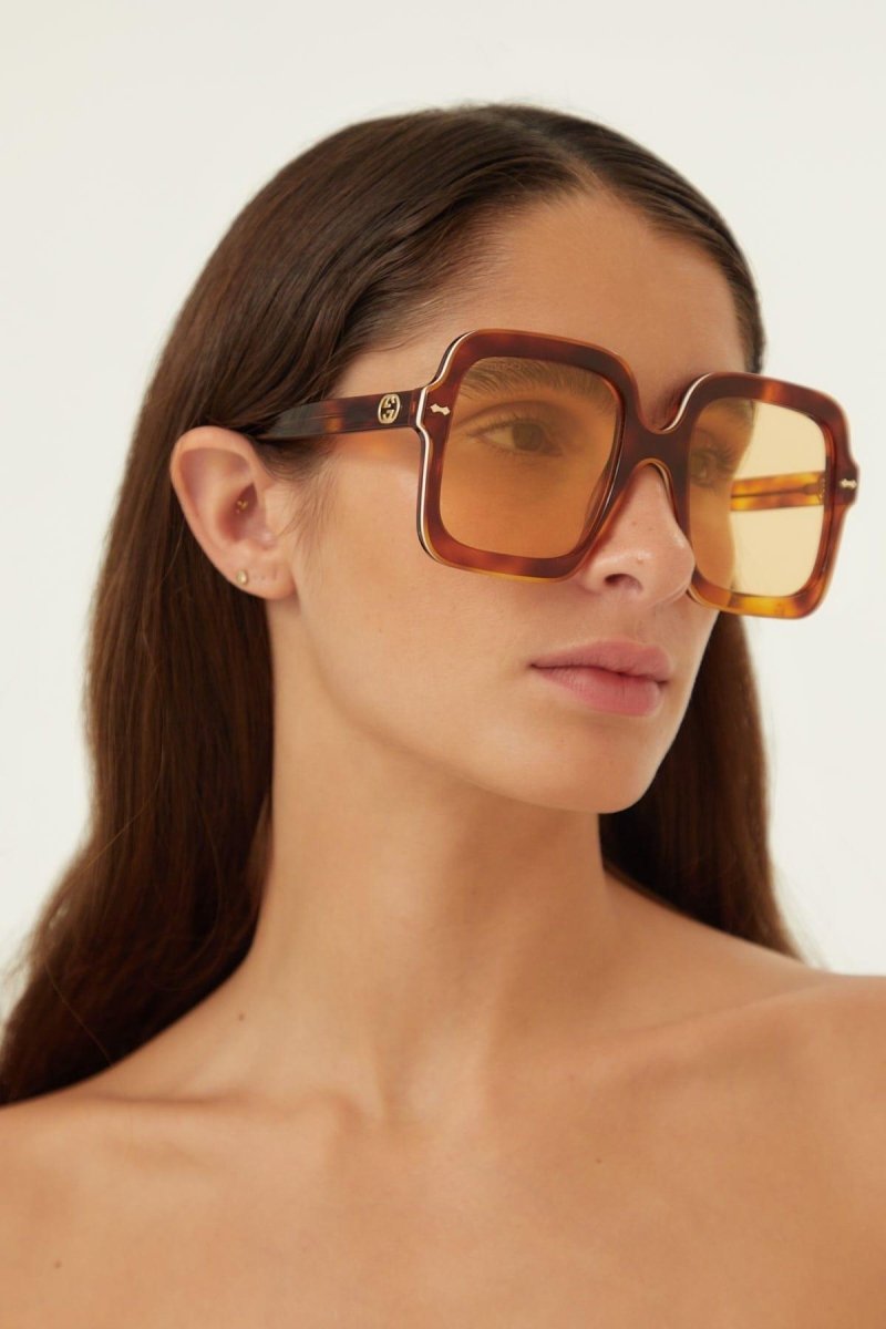 Squared oversize havana sunglasses – this oversize square style has an enamel detail that emphasizes the shape, the GG – LUX VERSE Luxury Designer Fashion Outlet