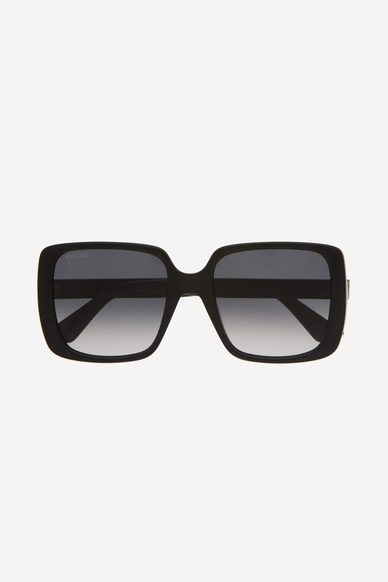 Squared oversized femenine black sunglasses – the interlocking logo on temples framed by two gold-coloured bars – LUX VERSE Luxury Designer Fashion Outlet
