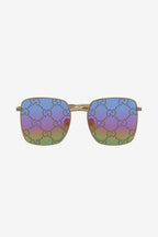 Squared sunglasses with logo all over logo on lenses – this elegant and sophisticated black rounded cat-eye distinguished by matelassé – LUX VERSE Luxury Designer Fashion Outlet