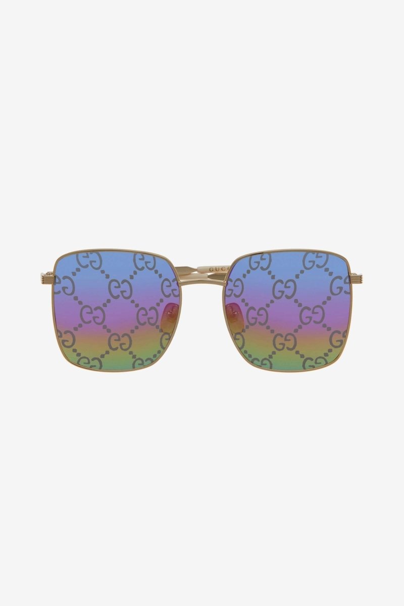 Squared sunglasses with logo all over logo on lenses – this elegant and sophisticated black rounded cat-eye distinguished by matelassé – LUX VERSE Luxury Designer Fashion Outlet