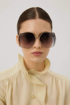 Ultra feminine oversized metal sunglasses – this masculine rectangular shape in black acetate is embellished with a web – LUX VERSE Luxury Designer Fashion Outlet