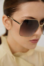 Ultra feminine oversized metal sunglasses – the concept is conceived for an everyday look and is embellished by the iconic – LUX VERSE Luxury Designer Fashion Outlet