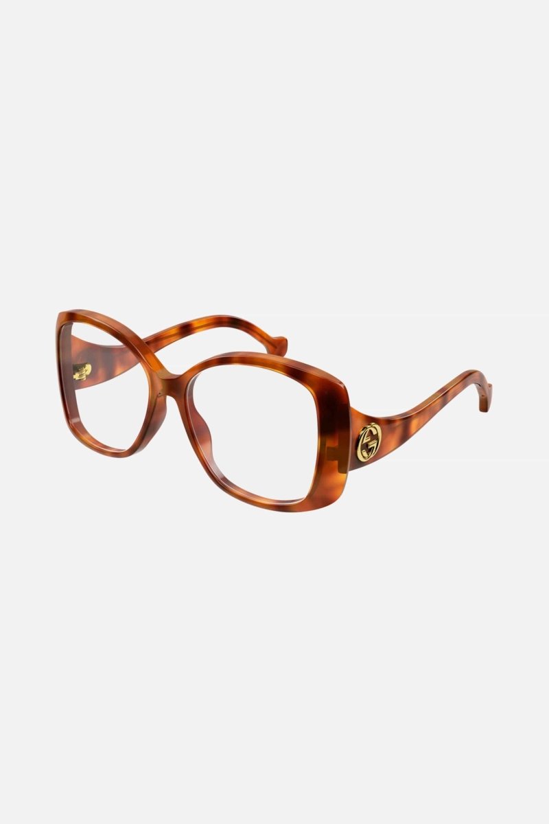 Vintage inspired havana frame – the oversize style is characterized by wave temples and a big GG interlocking logo – LUX VERSE Luxury Designer Fashion Outlet