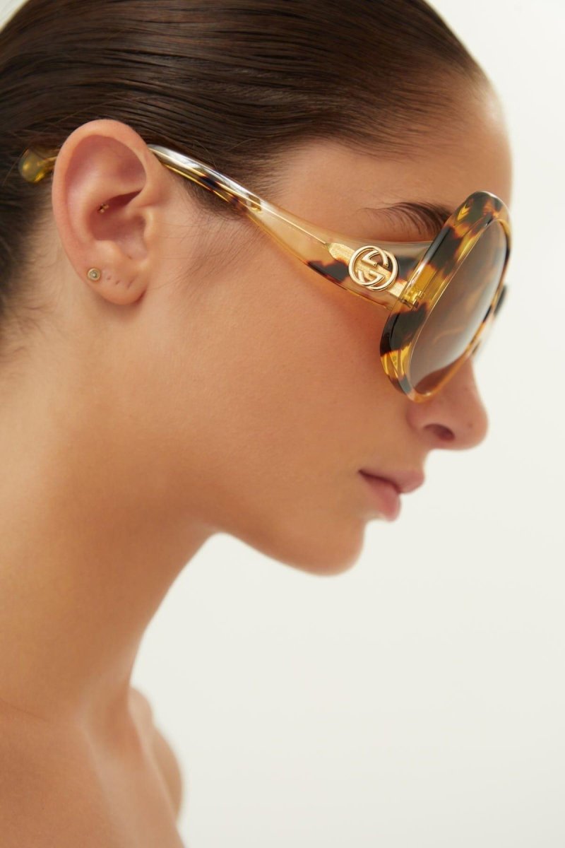 Vintage look havana sunglasses – the oversize style is characterized by wave temples and a big GG interlocking logo – LUX VERSE Luxury Designer Fashion Outlet