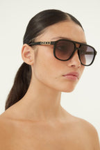 Vintage look pilot sunglasses – gold letters."This pilot shape is easy-to-wear, in full acetate – LUX VERSE Luxury Designer Fashion Outlet