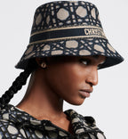 D-Bobby Macrocannage Small Brim Bucket Hat – the D-Bobby bucket hat is crafted in beige and blue technical cotton fully – LUX VERSE Luxury Designer Fashion Outlet