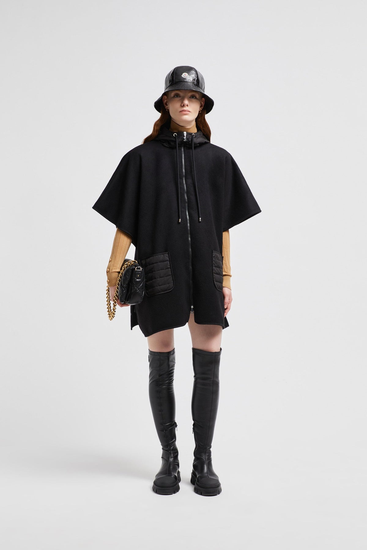 Hooded Down Cape – perfect for layering over other lighter pieces, the design is down-filled and boasts – LUX VERSE Luxury Designer Fashion Outlet