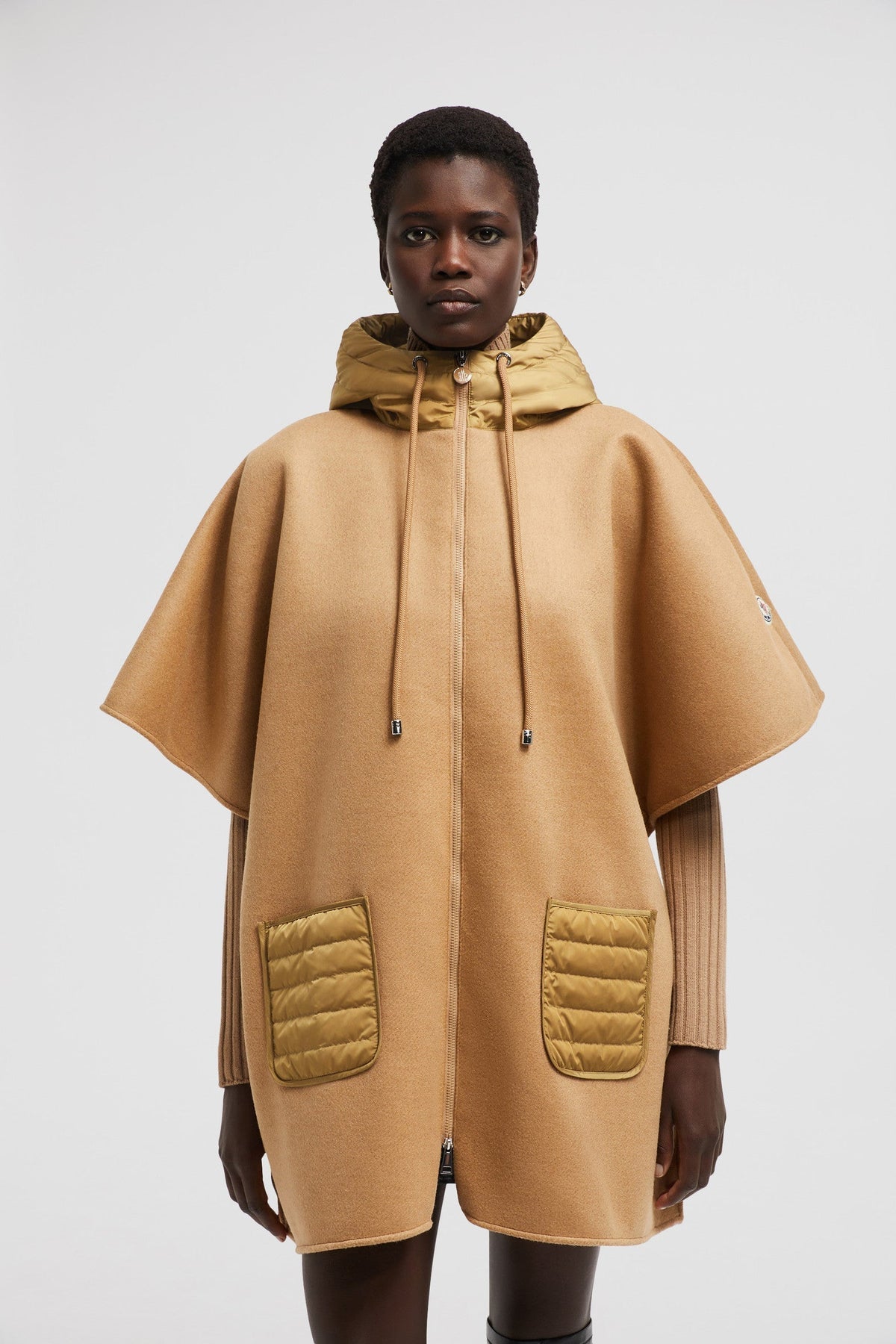 Hooded Down Cape – this cape is crafted from soft wool cloth – LUX VERSE Luxury Designer Fashion Outlet