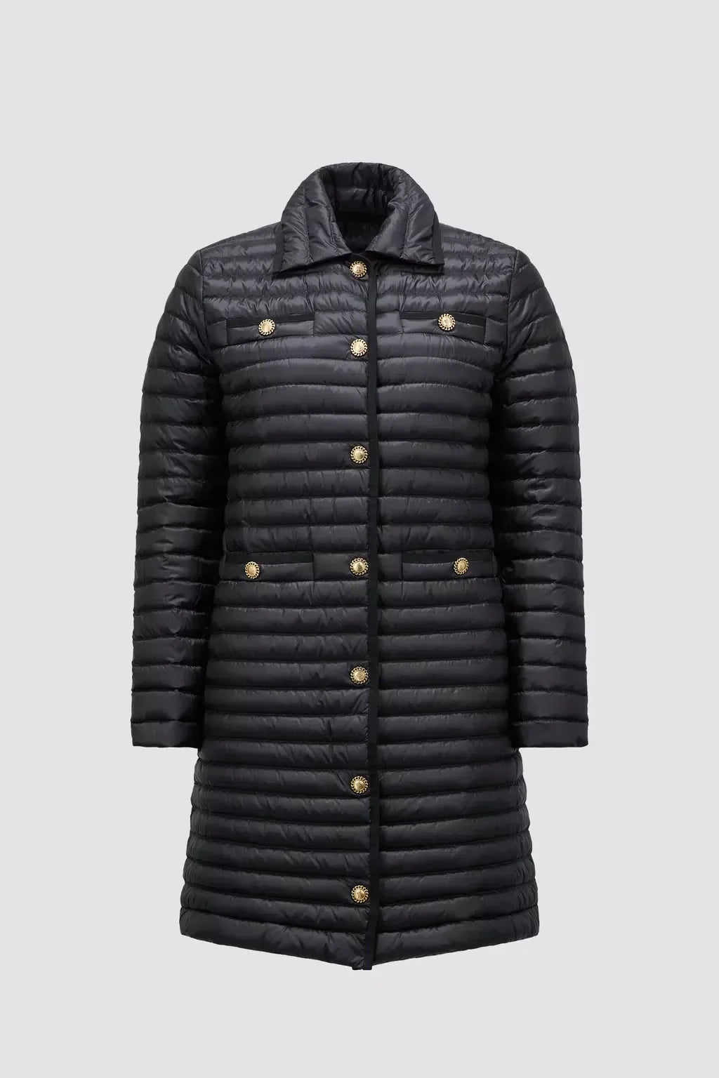 Calipso Long Down Jacket – a classic silhouette is revisited with sharp lines and clean shapes, seen here – LUX VERSE Luxury Designer Fashion Outlet