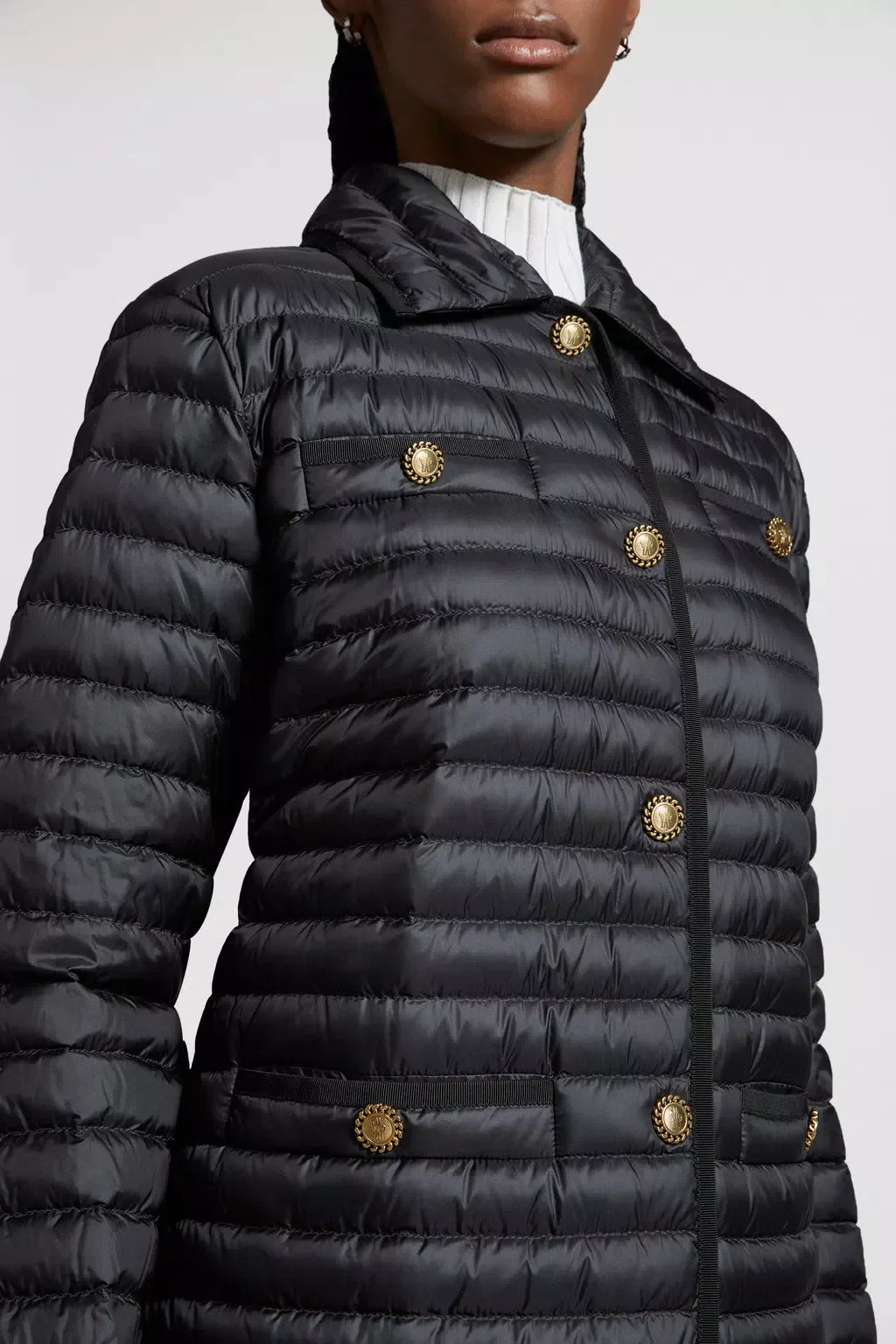 Calipso Long Down Jacket – a classic silhouette is revisited with sharp lines and clean shapes, seen here – LUX VERSE Luxury Designer Fashion Outlet
