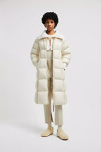 Brerelle Long Down Jacket – the long puffer boasts a hood and a nylon trim for added protection from the elements – LUX VERSE Luxury Designer Fashion Outlet