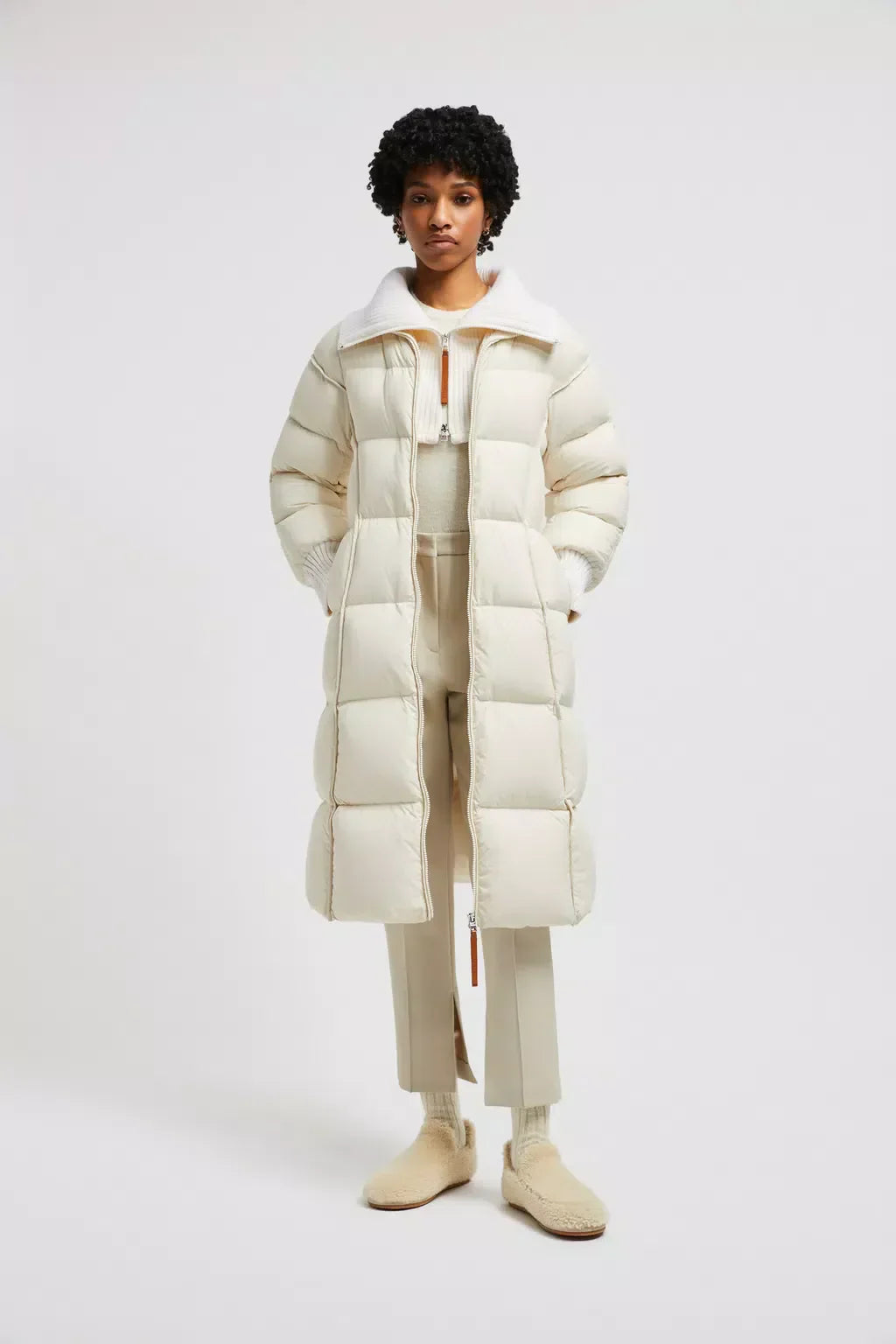 Brerelle Long Down Jacket – the long puffer boasts a hood and a nylon trim for added protection from the elements – LUX VERSE Luxury Designer Fashion Outlet