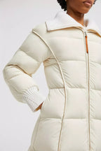Brerelle Long Down Jacket – the long puffer boasts a hood and a nylon trim for added protection from the elements – LUX VERSE Luxury Designer Fashion Outlet