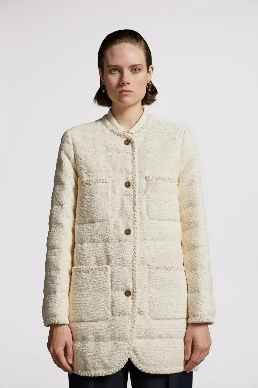 Epafo Mid-Length Down Jacket – the warmer comes in a mid-length, collarless silhouette and is finished with – LUX VERSE Luxury Designer Fashion Outlet