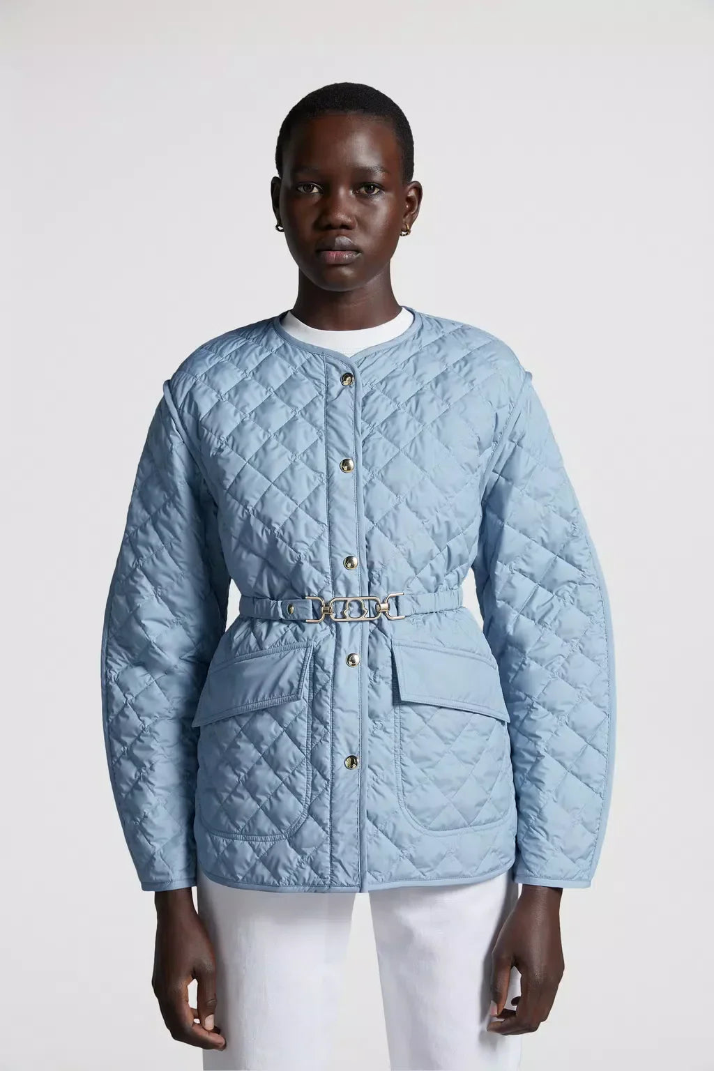 Corinto Short Down Jacket – a curved silhouette is contrasted with an elastic belt that cinches the waist – LUX VERSE Luxury Designer Fashion Outlet