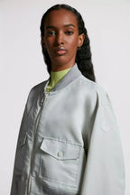Briseo Satin Bomber Jacket – a curved silhouette is contrasted with an elastic belt that cinches the waist – LUX VERSE Luxury Designer Fashion Outlet