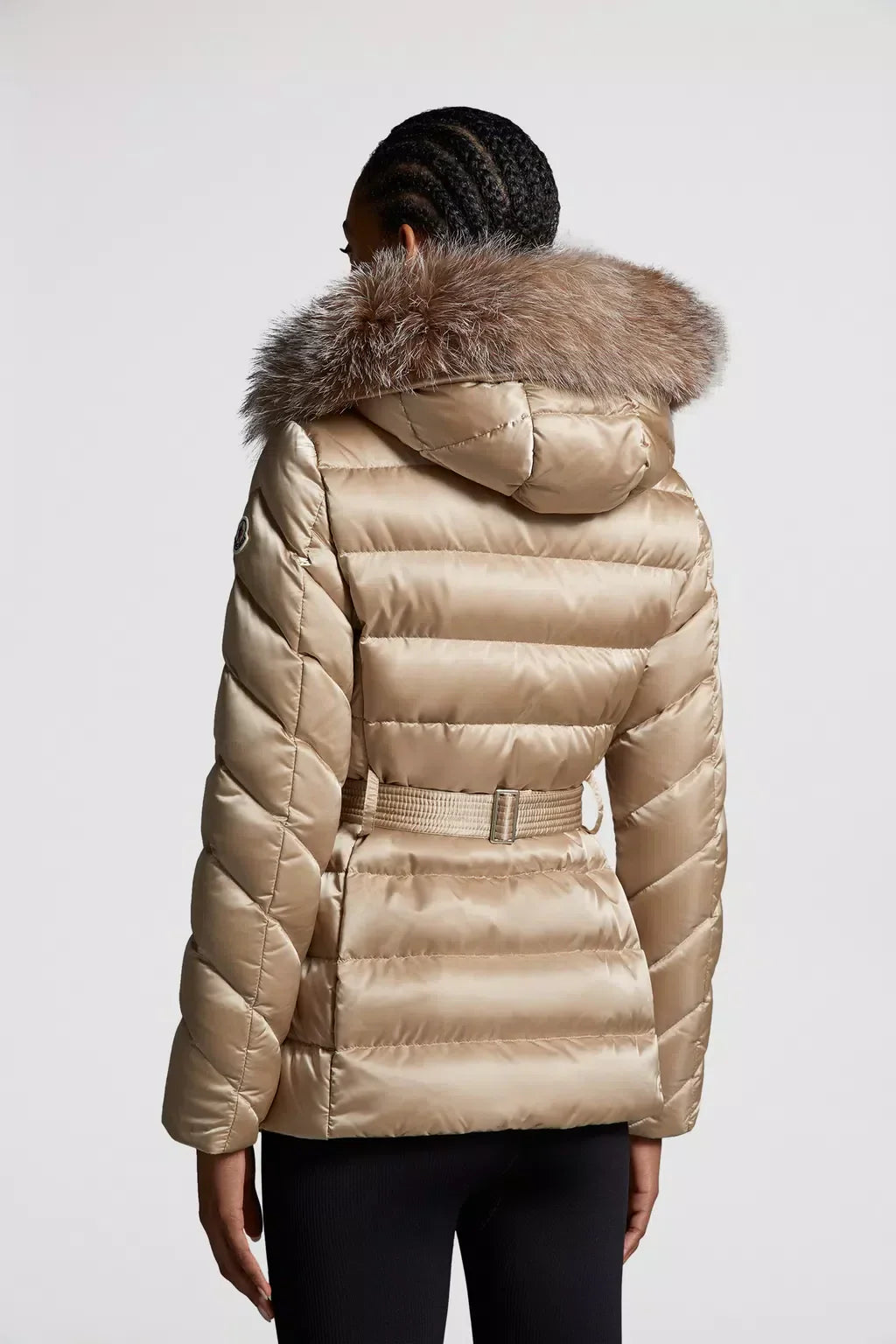 Cupidone Short Down Jacket – crafted from nylon satin Nylon lining Down-filled Hood with detachable long-haired – LUX VERSE Luxury Designer Fashion Outlet