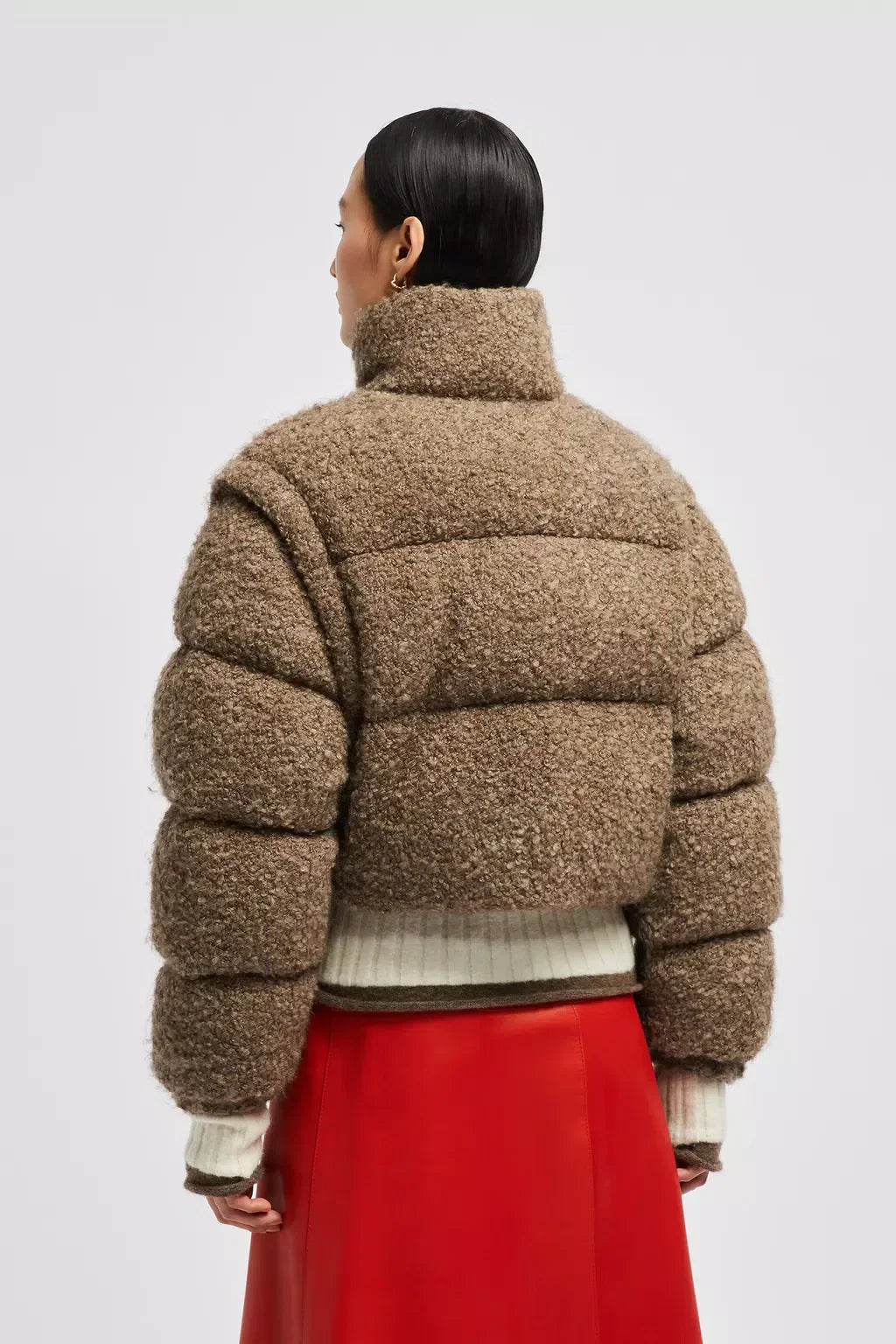 Cytinelle 2-in-1 Tweed Down Jacket – the short warmer features detachable sleeves that allow it to be worn as a puffer – LUX VERSE Luxury Designer Fashion Outlet