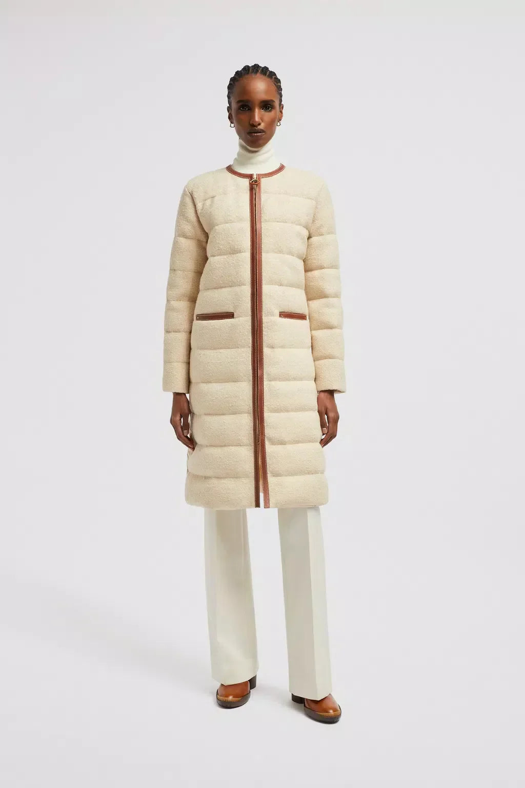 Bellette Long Down Jacket – a fusion of functional and ultra-luxury, the long puffer has a soft bouclé front – LUX VERSE Luxury Designer Fashion Outlet
