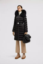 Leersie Long Down Jacket – crafted from nylon satin Nylon lining Down-filled Hood with a detachable long-haired – LUX VERSE Luxury Designer Fashion Outlet