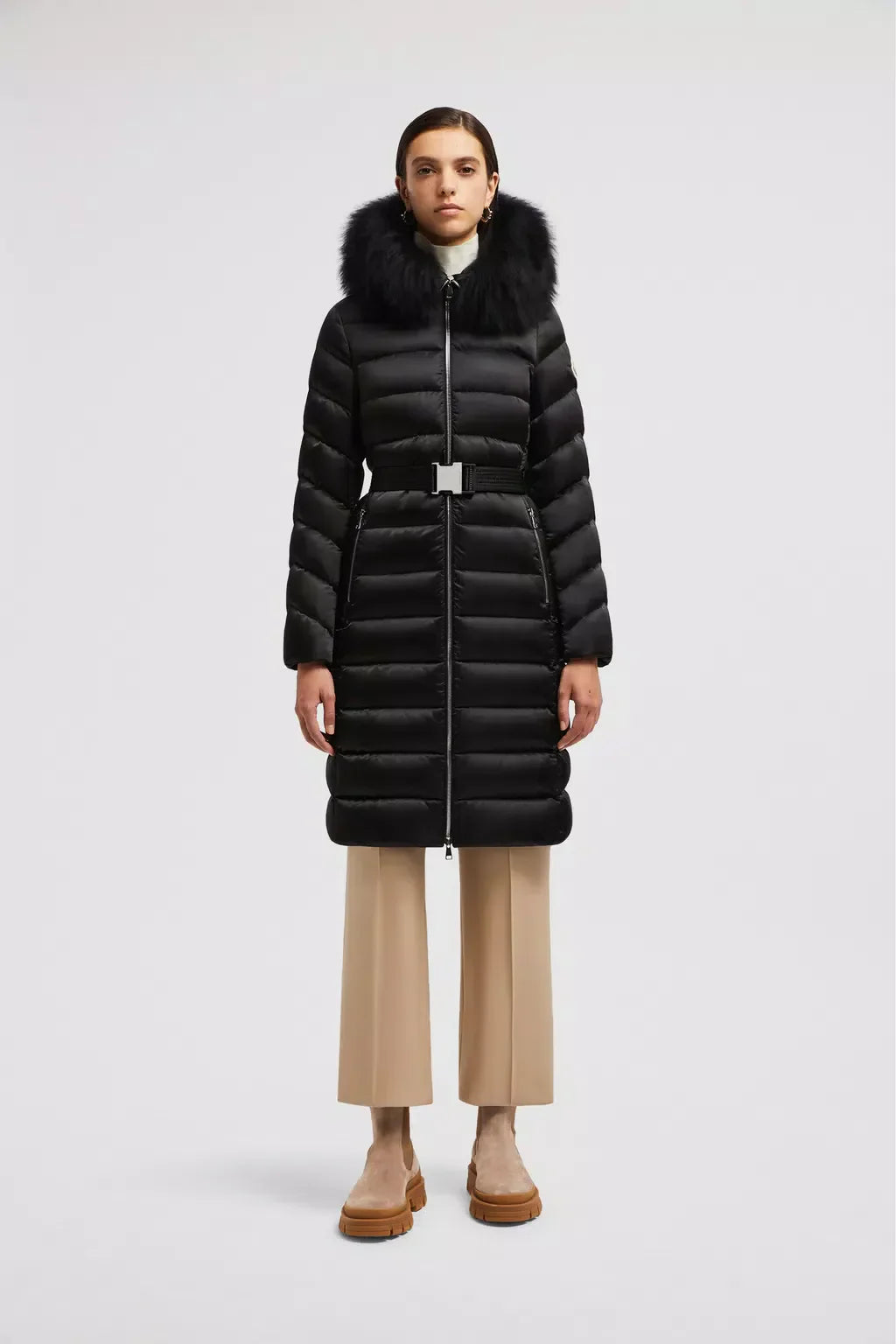 Leersie Long Down Jacket – a feminine silhouette is achieved with a detachable belt, while a long-haired – LUX VERSE Luxury Designer Fashion Outlet