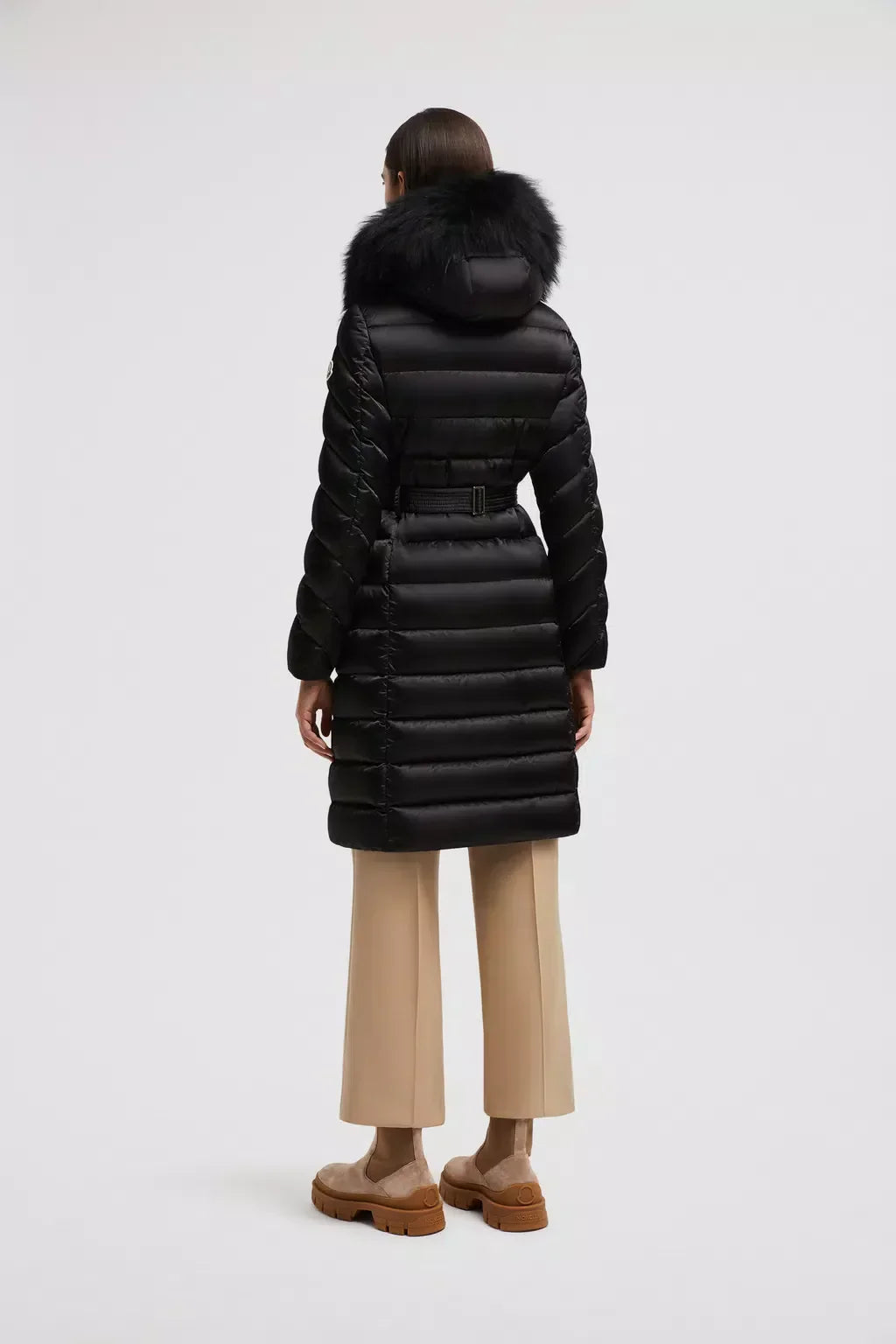 Leersie Long Down Jacket – crafted from nylon satin Nylon lining Down-filled Hood with a detachable long-haired – LUX VERSE Luxury Designer Fashion Outlet