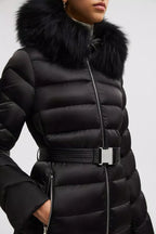 Leersie Long Down Jacket – a feminine silhouette is achieved with a detachable belt, while a long-haired – LUX VERSE Luxury Designer Fashion Outlet