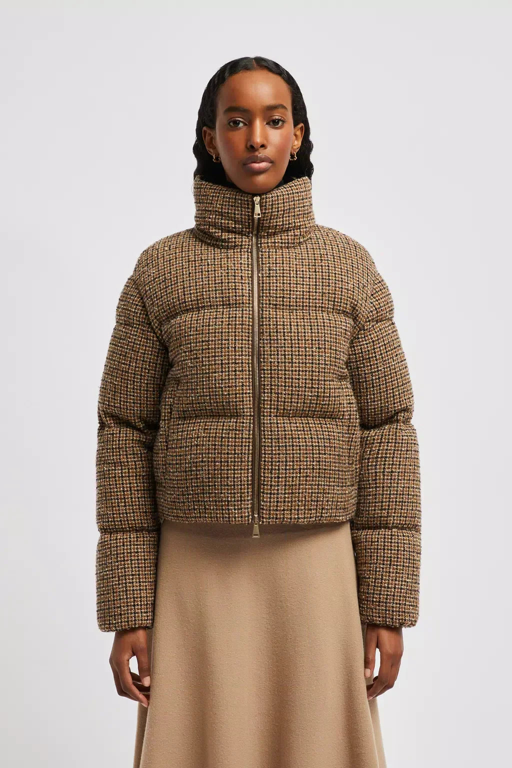 Seboune Short Down Jacket – the short puffer is crafted from wool bouclé with a traditional checked motif while – LUX VERSE Luxury Designer Fashion Outlet