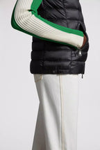 Glygos Down Vest – crafted from longue saison, the hooded vest is embellished with a classic patch – LUX VERSE Luxury Designer Fashion Outlet