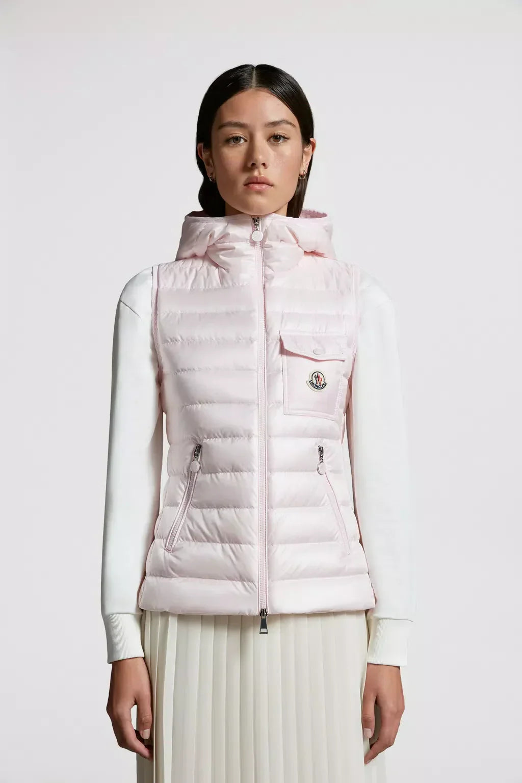 Glygos Down Vest – crafted from longue saison Longue saison lining Down-filled Hood Inner front flap – LUX VERSE Luxury Designer Fashion Outlet