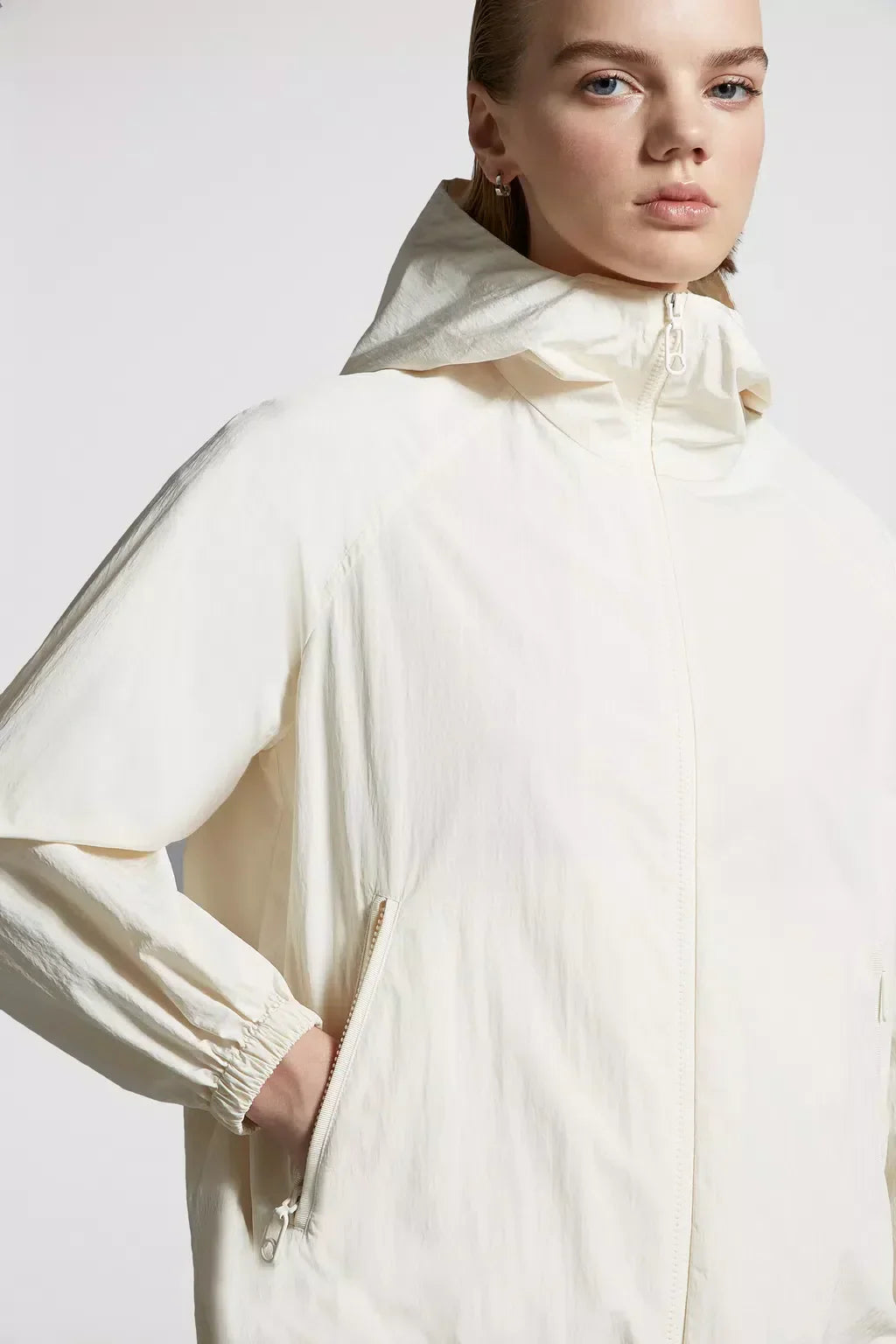 Euridice Hooded Jacket – crafted from washed-effect polyester and cotton Adjustable hood Zipper closure – LUX VERSE Luxury Designer Fashion Outlet