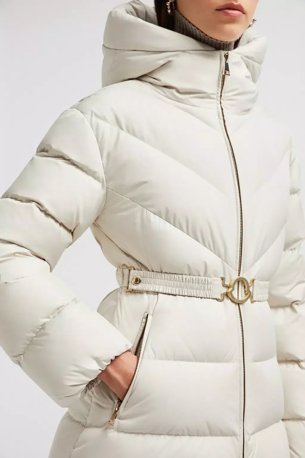 Brosse Short Down Jacket – a logo belt at the waist completes the hooded puffer, creating a flattering A-line – LUX VERSE Luxury Designer Fashion Outlet