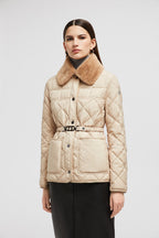 Cygne Short Down Jacket – crafted from recycled polyester, the short puffer boasts geometric quilting – LUX VERSE Luxury Designer Fashion Outlet