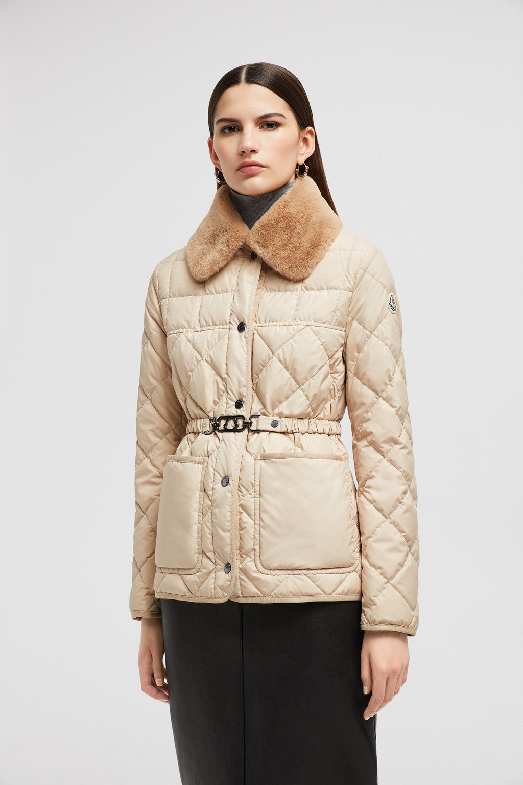 Cygne Short Down Jacket – crafted from recycled polyester, the short puffer boasts geometric quilting – LUX VERSE Luxury Designer Fashion Outlet