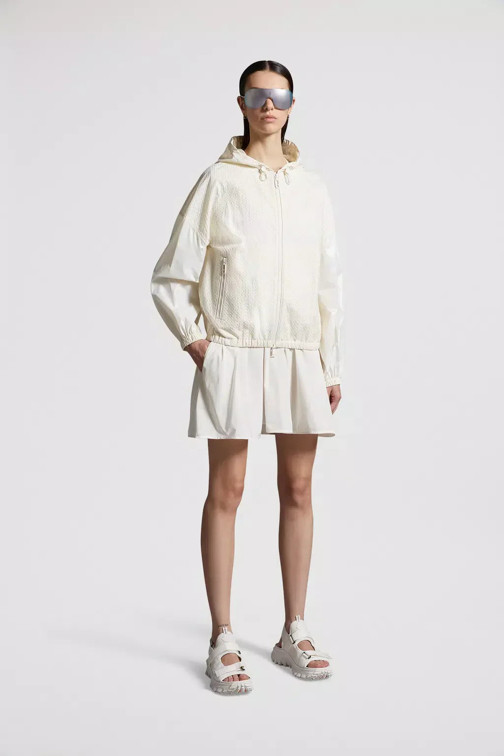 Edipo Hooded Jacket – crafted from embroidered nylon laqué Adjustable hood Zipper closure Zipped pockets – LUX VERSE Luxury Designer Fashion Outlet