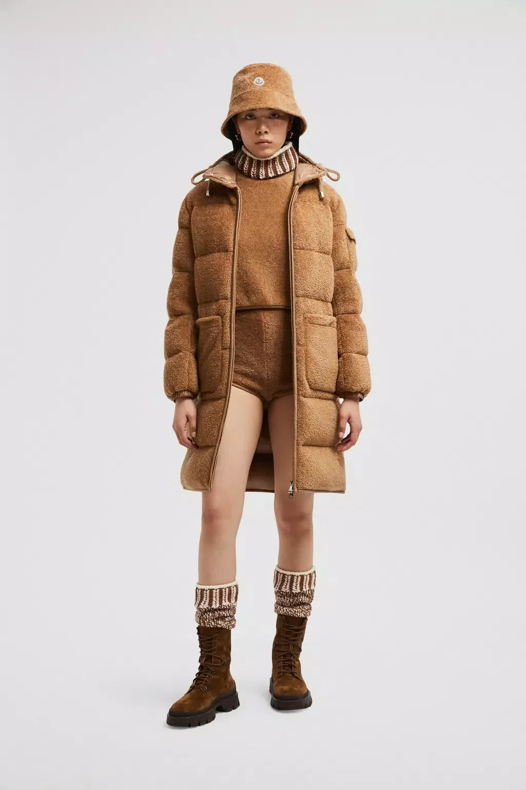 Belcastel Teddy Long Down Jacket – the long puffer boasts a hood and a nylon trim for added protection from the elements – LUX VERSE Luxury Designer Fashion Outlet