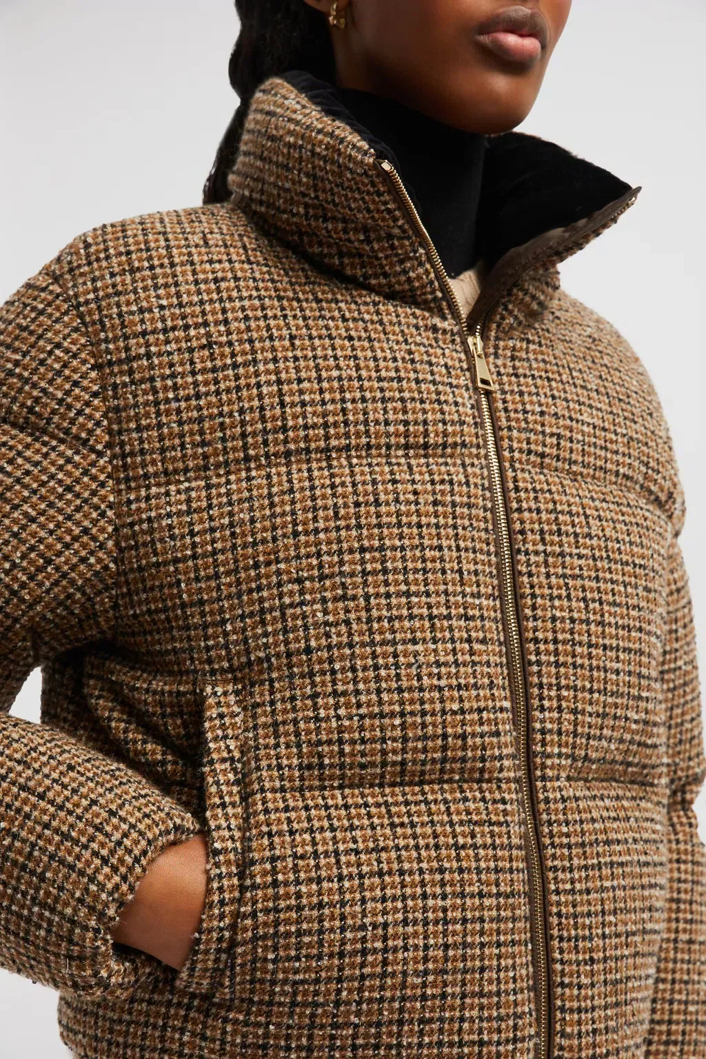 Seboune Short Down Jacket – the short puffer is crafted from wool bouclé with a traditional checked motif while – LUX VERSE Luxury Designer Fashion Outlet