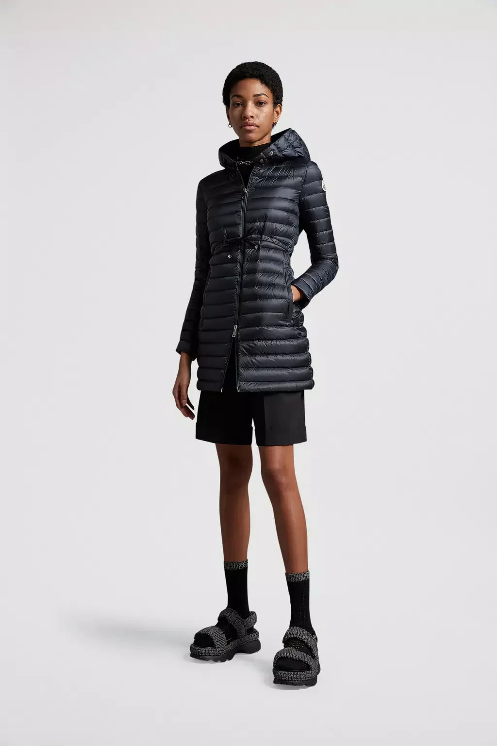 Barbel Long Down Jacket – crafted from nylon léger Nylon léger lining Down-filled Hood Zipper closure Zipped – LUX VERSE Luxury Designer Fashion Outlet