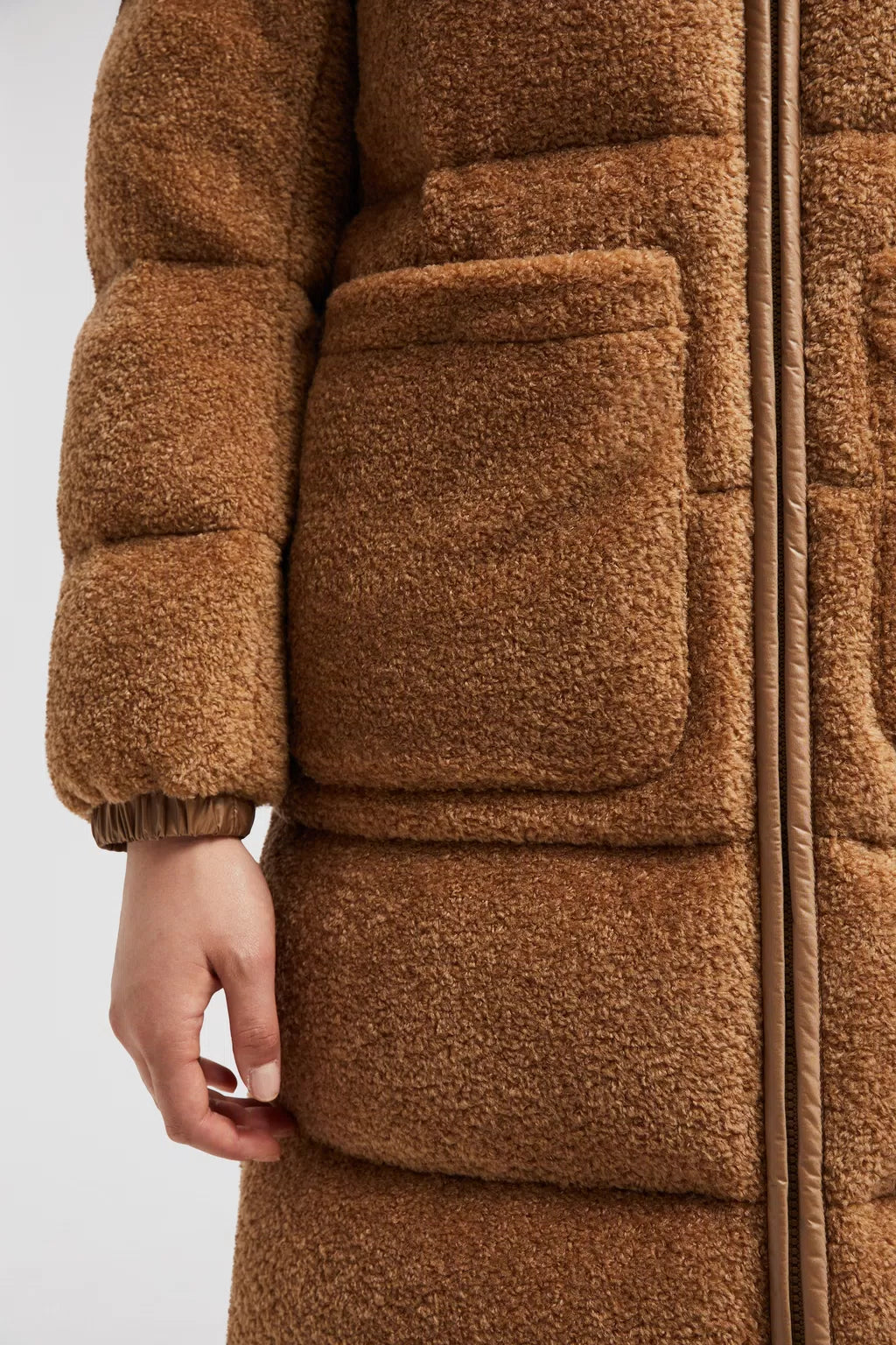 Belcastel Teddy Long Down Jacket – the long puffer boasts a hood and a nylon trim for added protection from the elements – LUX VERSE Luxury Designer Fashion Outlet