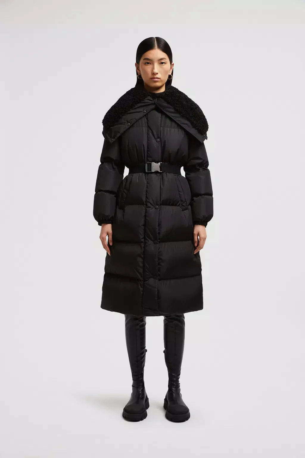 Bruneaux Long Down Jacket – the long belted puffer is crafted from nylon technique, boasting a silky finish – LUX VERSE Luxury Designer Fashion Outlet