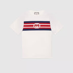 Interlocking G stripe print T-shirt – a playful take on House codes, blue and red stripes reminiscent of the classic Web – LUX VERSE Luxury Designer Fashion Outlet