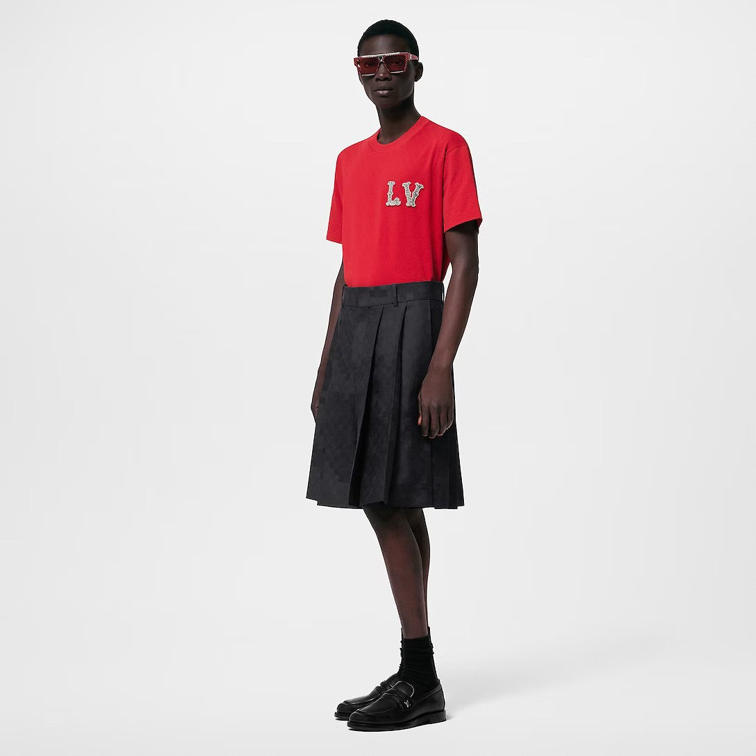 Cotton Pique T-Shirt With Embroidered LV Patch – an ornamental LV patch encrusted with embroidered crystals embellishes the chest, – LUX VERSE Luxury Designer Fashion Outlet