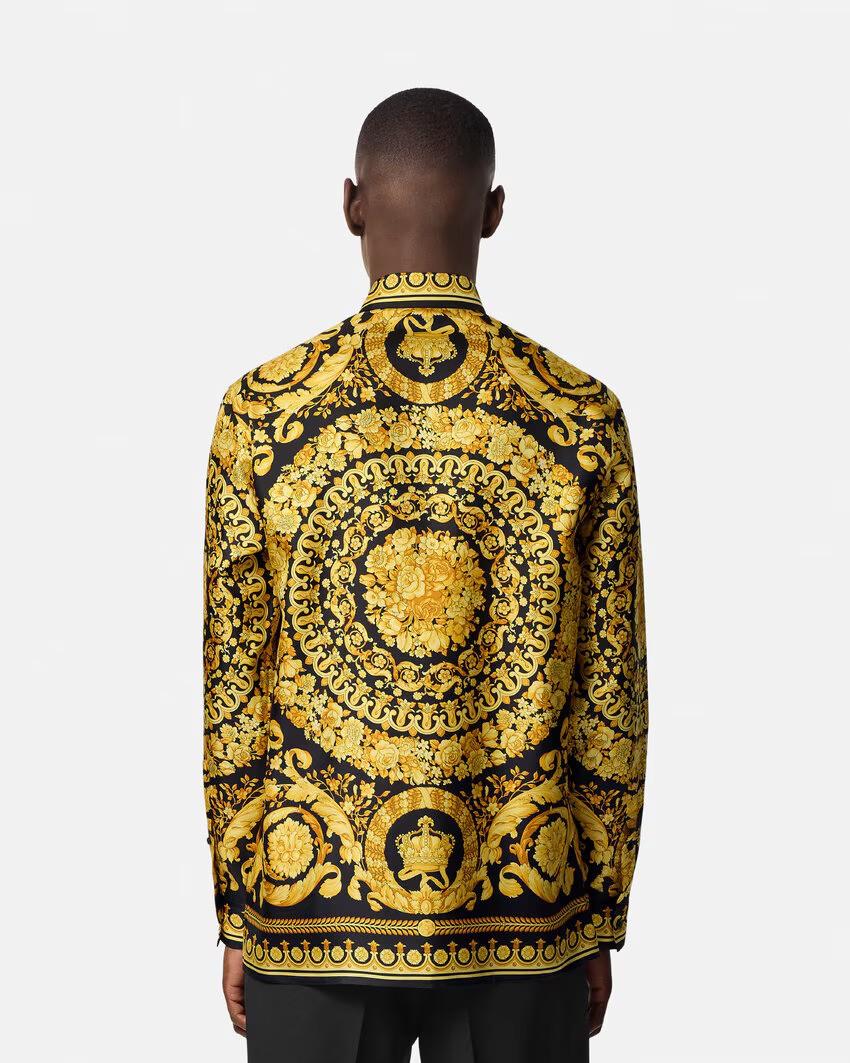 Barcocco Silk Shirt – barocco print Button down front Collar Outer fabric: 100% Silk – LUX VERSE Luxury Designer Fashion Outlet