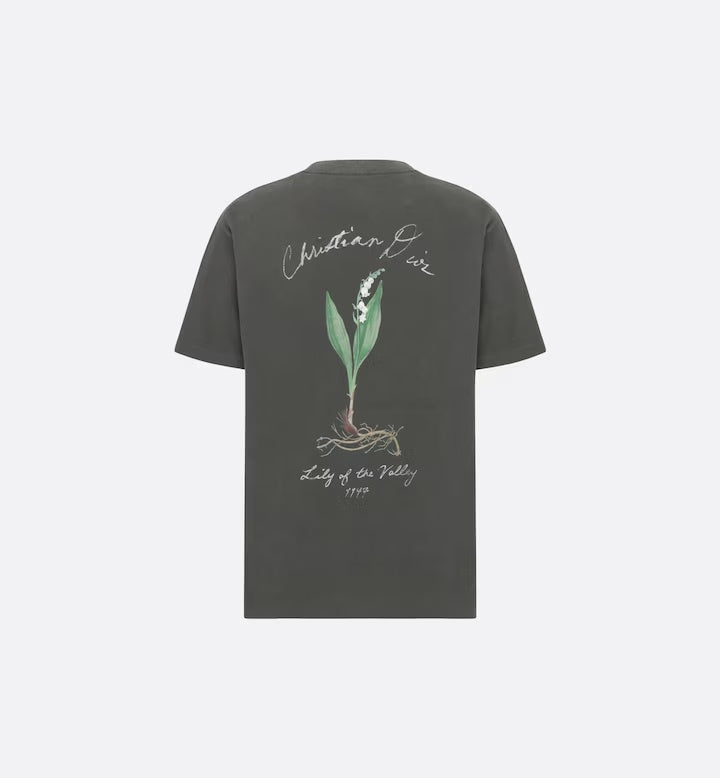 Handwritten Christian Relaxed-Fit T-Shirt – the T-shirt celebrates botanical beauty with a delicate lily of the valley flower – LUX VERSE Luxury Designer Fashion Outlet
