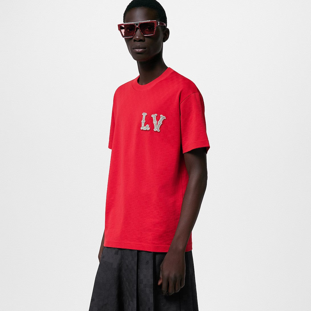 Cotton Pique T-Shirt With Embroidered LV Patch – it is made from a smart cotton piqué, which is elevated with a subtle tonal Damier – LUX VERSE Luxury Designer Fashion Outlet