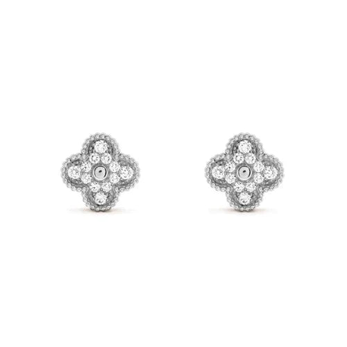 Clover 1 Motifs Diamond Stud Earrings Silver – LUX VERSE Luxury Designer Fashion Outlet