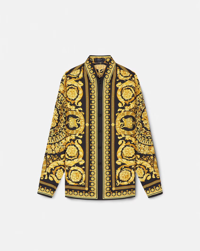Barcocco Silk Shirt – crafted from pure silk this long-sleeved button-down shirt features the signature – LUX VERSE Luxury Designer Fashion Outlet