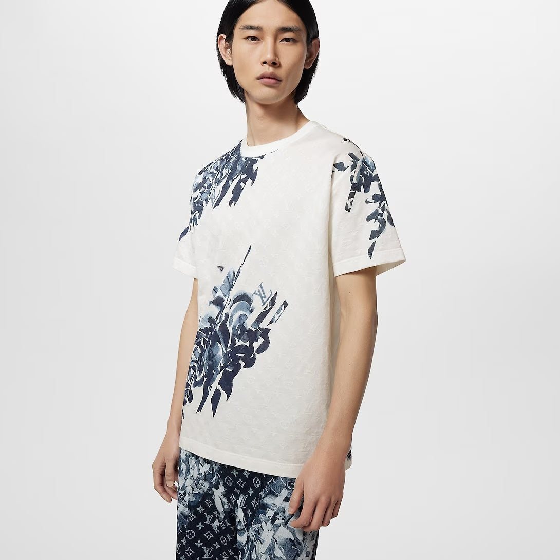 Monogram Cotton Pique T-Shirt – the fine white piqué knit features a tonal allover jacquard Monogram, on top – LUX VERSE Luxury Designer Fashion Outlet